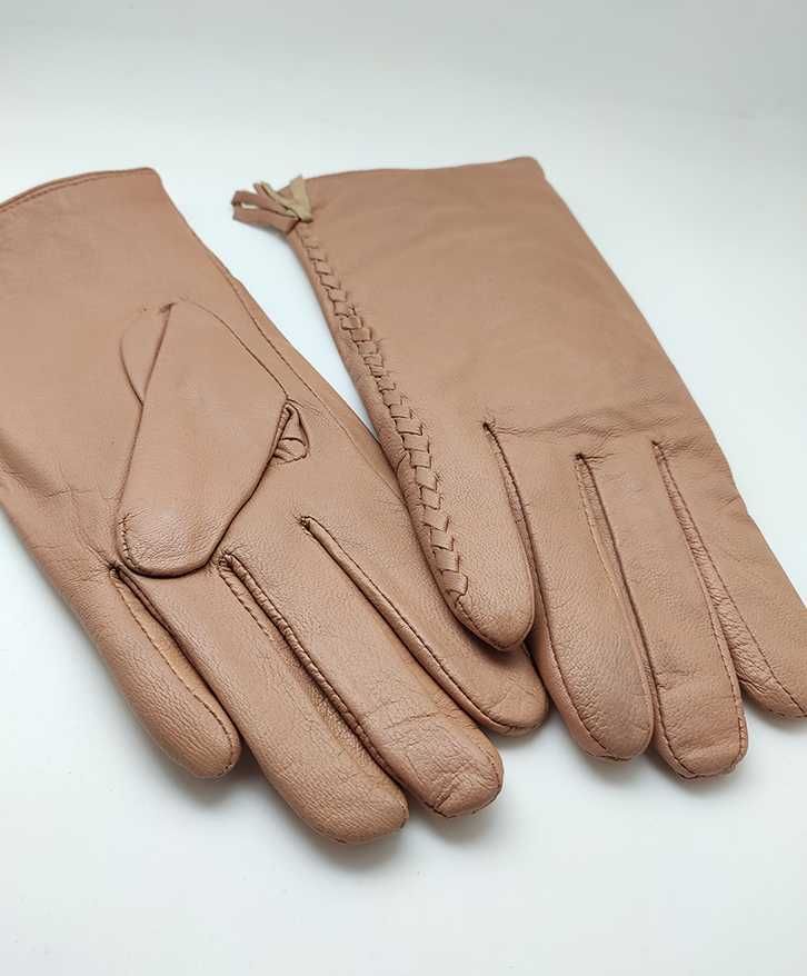 nowe skórzane rękawiczki camel beżowe Pierre Cardin 7,5 i 7