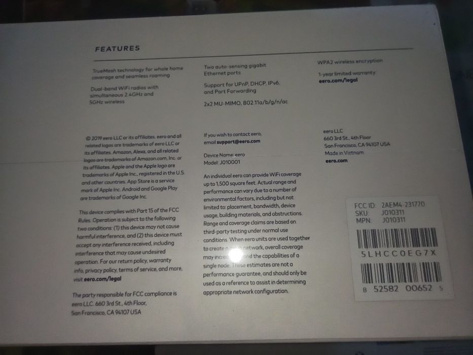 Amazon eero mesh WiFi system router. Новый. 802.11a/b/g/n/ac. Type-C.