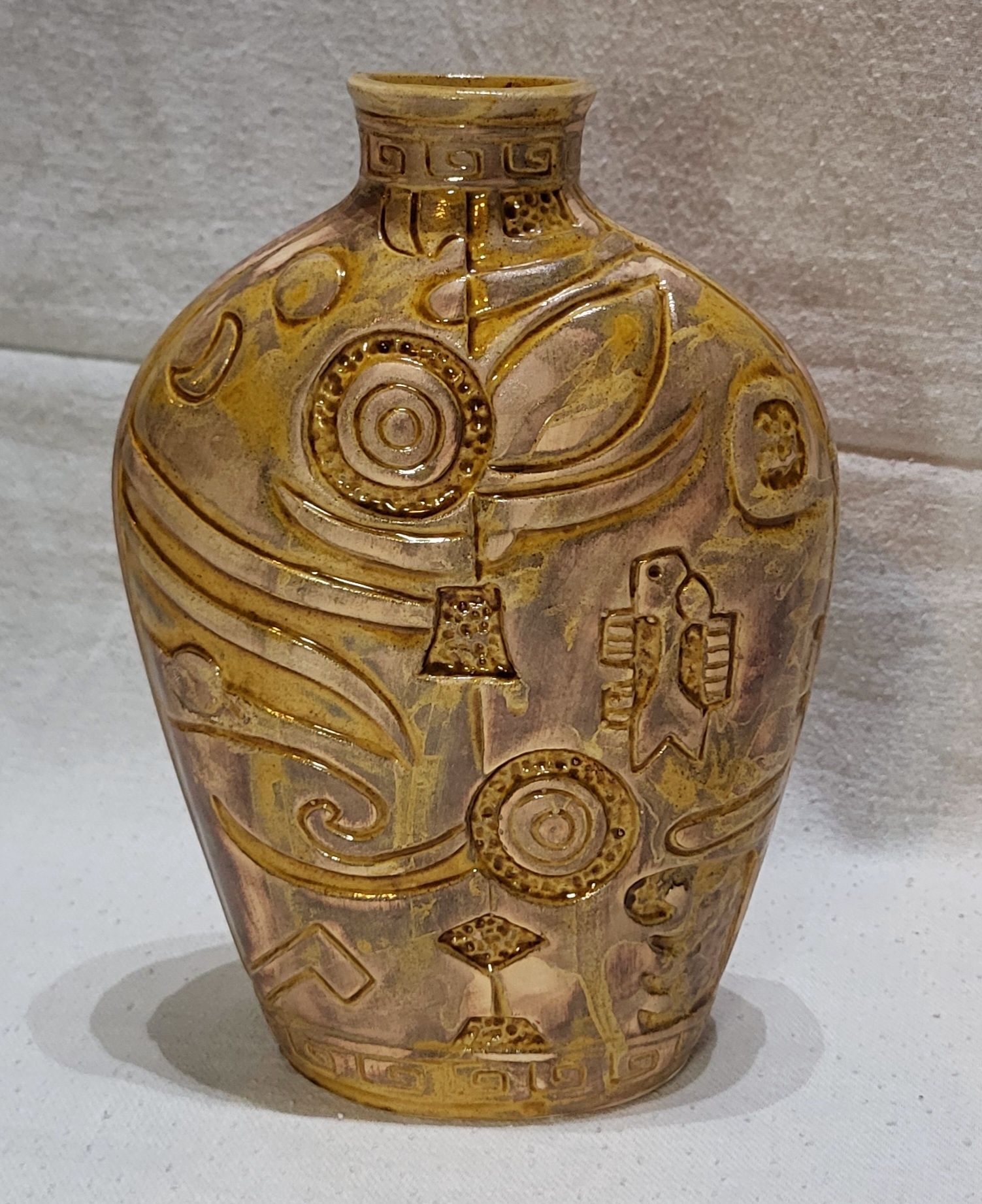Wazon Primitive art ceramiczny rękodzieło 19 cm