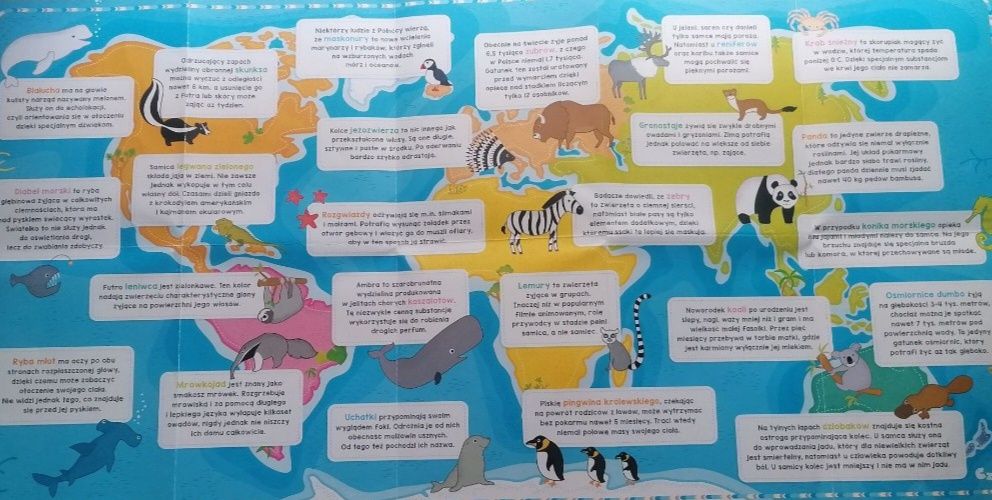 Mapa świata, puzzle układanka - zwierzęta. Wiek  4+