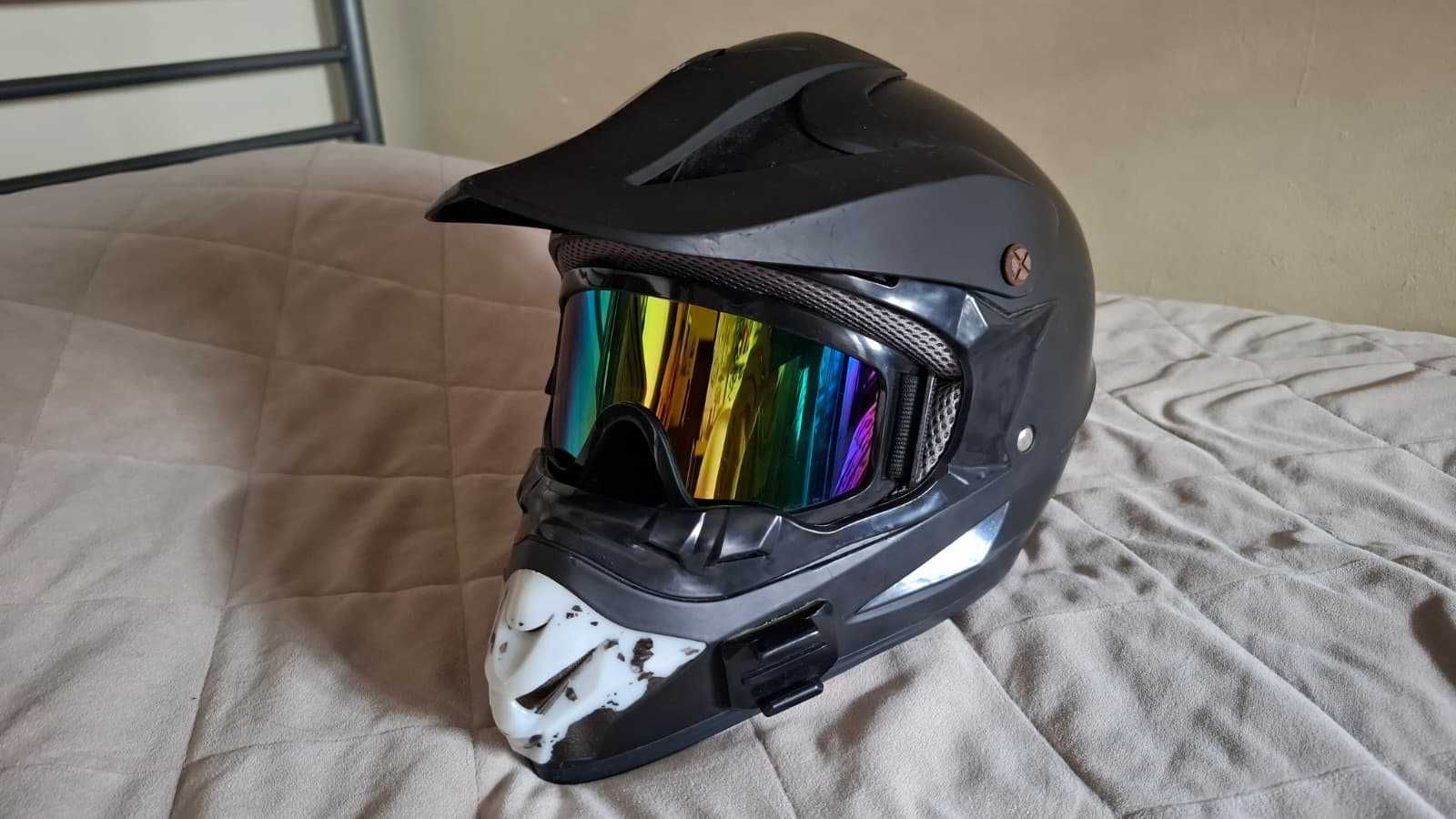 Conjunto capacete XL + luvas + óculos