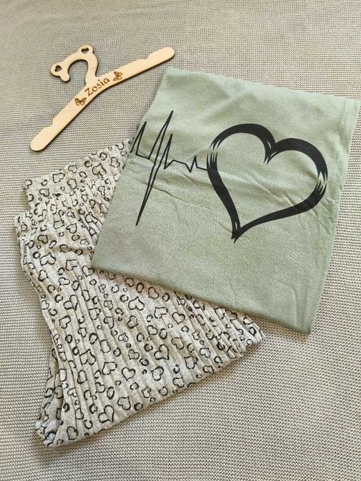 Piżama damska spodnie koszulka zielona szara XL serce bawełna nowa