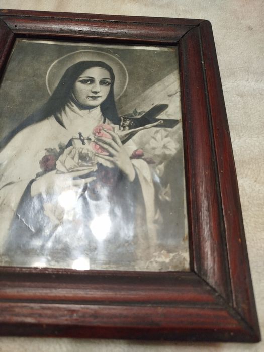 Obraz Świętej Teresy w dębowej ramię PRL