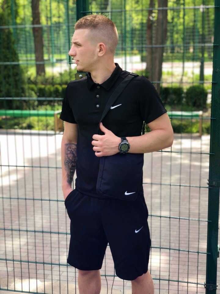 Комплект мужской летний Nike Футболка поло + Шорты + Барсетка Костюм