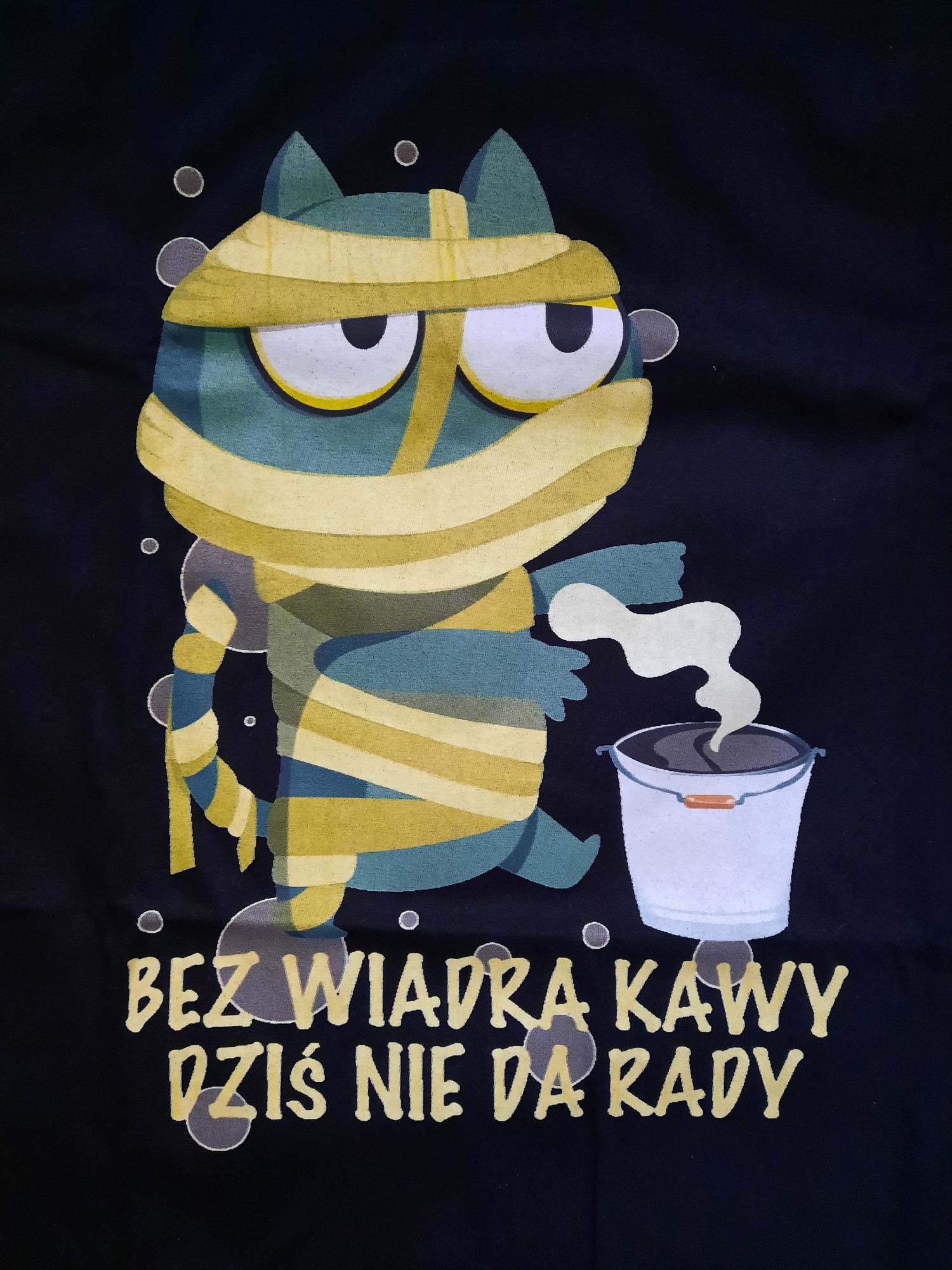 Koszulka Kot Kawa Mumia Bez wiadra kawy dzś śmieszna t-shirt Prezent L