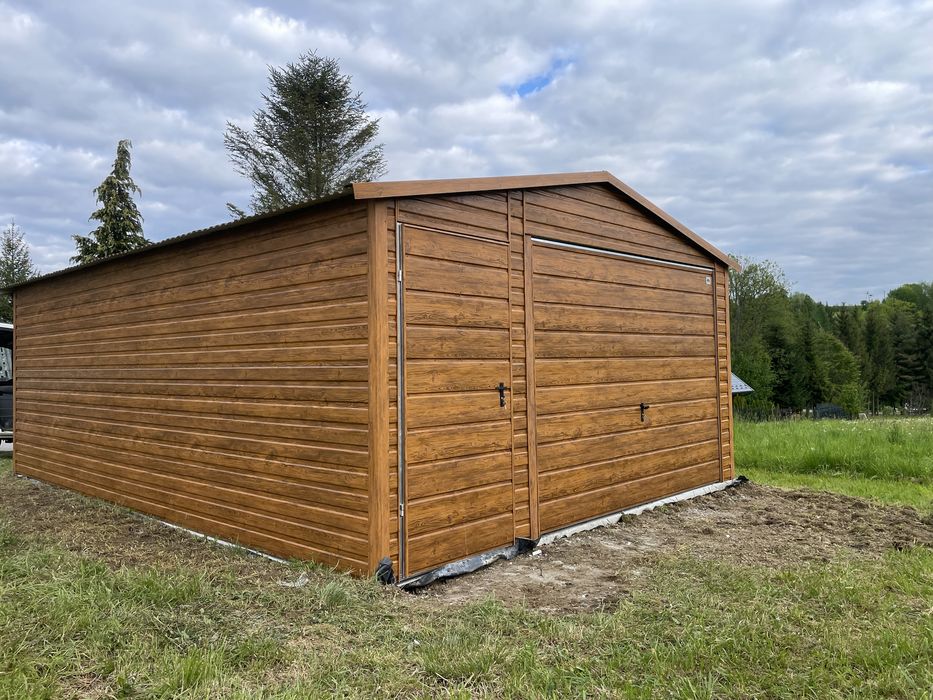 Garaż blaszany 4.5x6, profil zamknięty, zloty dąb, PRODUCENT