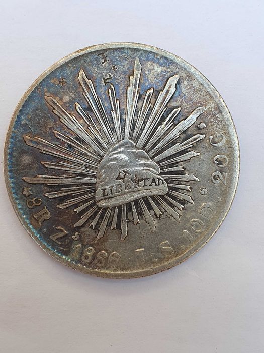 moeda histórica de coleção – 8 Reales da República Mexicana, 1886