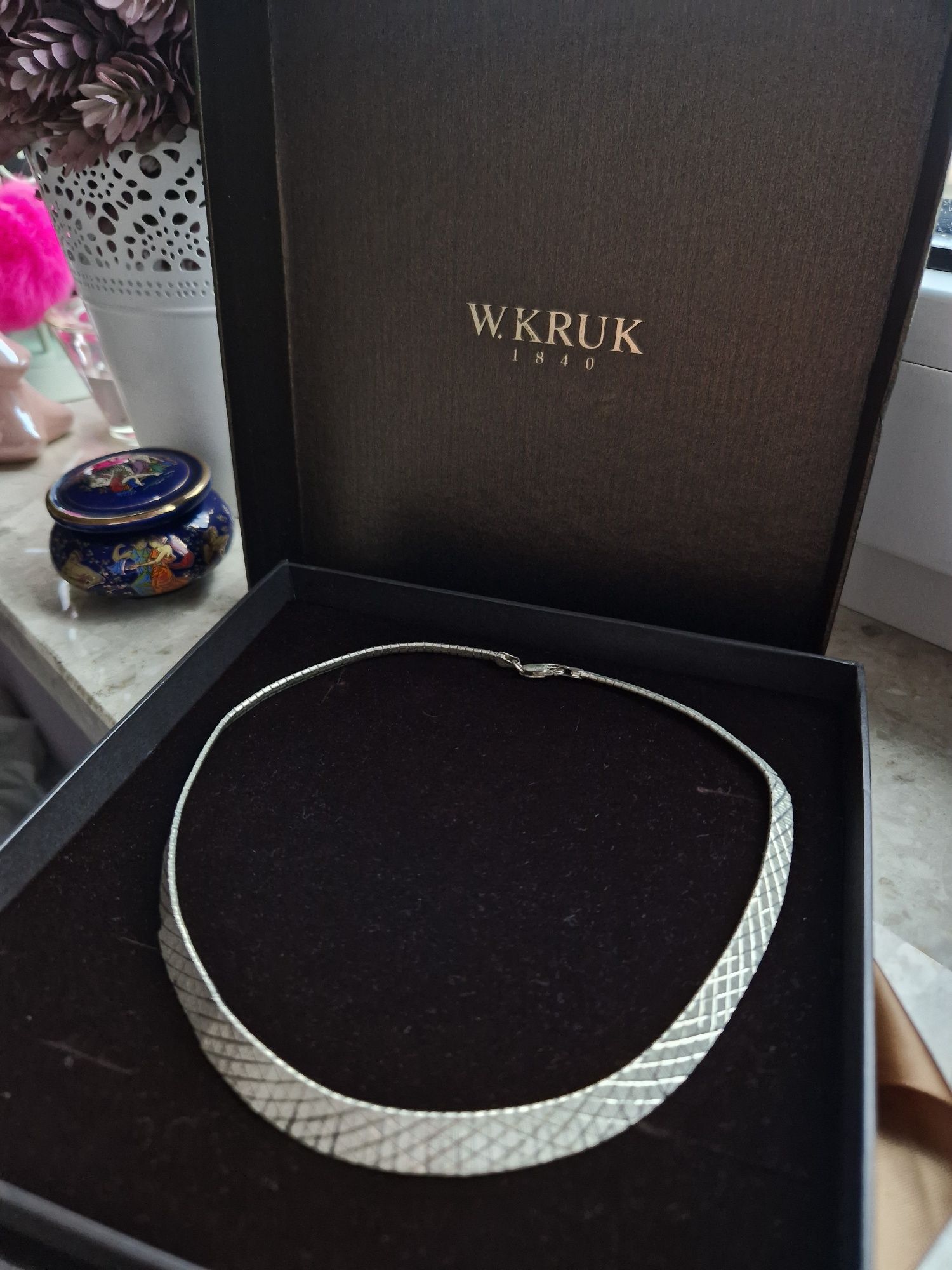 Naszyjnik Kolia W. KRUK Vintage zmijka tasma Srebro 925 diamentowane