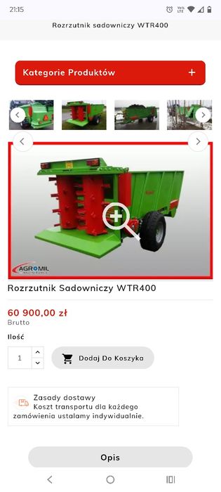 Rozrzutnik obornika sadowniczy/do borówki Wodziński. Używany jak nowy.