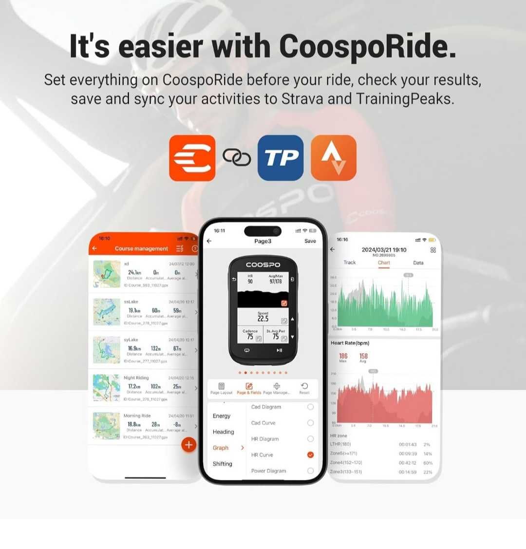COOSPO CS500 Komputer rowerowy, GPS nawigacja, bluetoth