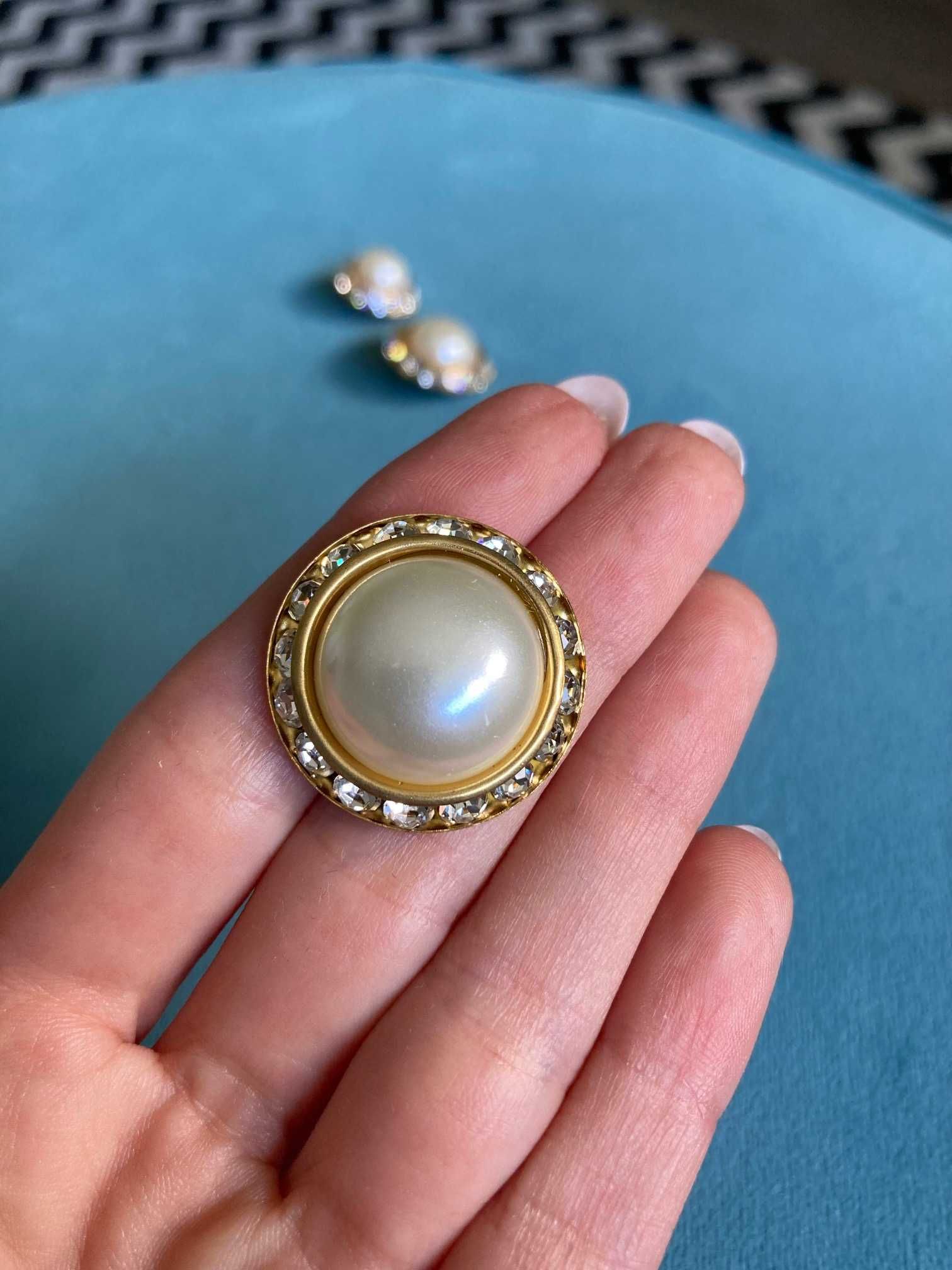 Nowe złote guziki z perłą kryształy Swarovski vintage USA