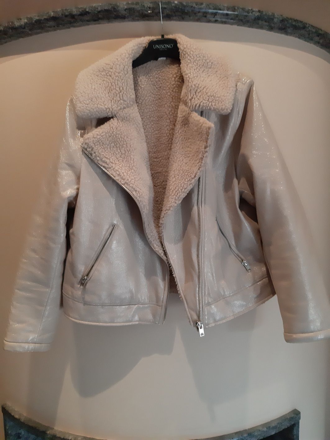 Kurtka kożuszek M misio zima hm h&m damska ecru biała boho zima święta