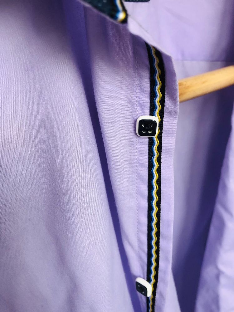 Koszula meska lila L slim fit krotki rekaw