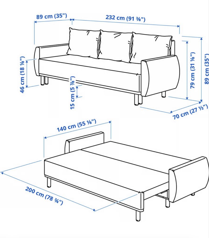Kanapa sofa różowa z funkcją spania + 3 poduszki