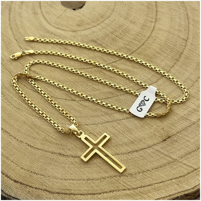 Srebrny Pozłacany Łańcuszek Męski Bismark+krzyżyk, Pamiątka Komunii, C