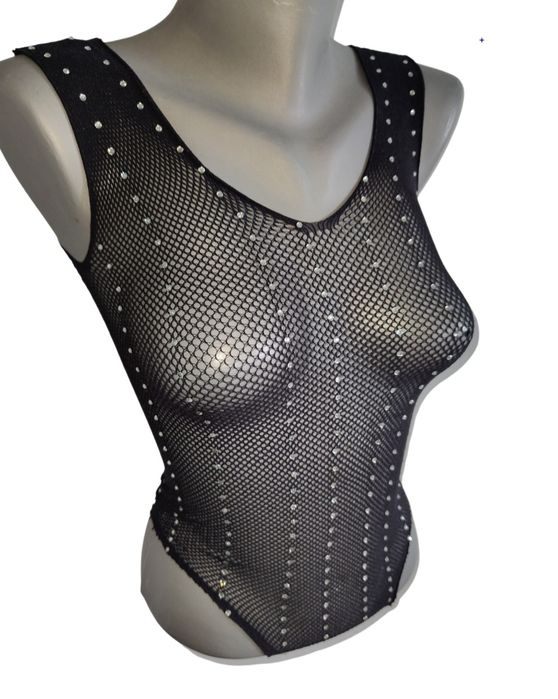 Body z kryształkami całość czarna bielizna body Victoria's Secret 36S