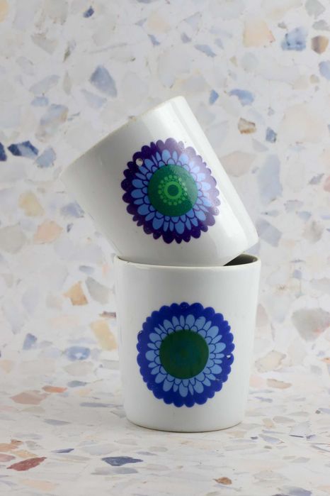 Zestaw kubków z kwiatami Chodzież ceramika vintage retro kubki kubek