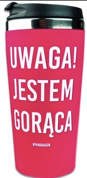 KUBEK TERMICZNY termos butelka "UWAGA JESTEM GORĄCA" gotowy prezent