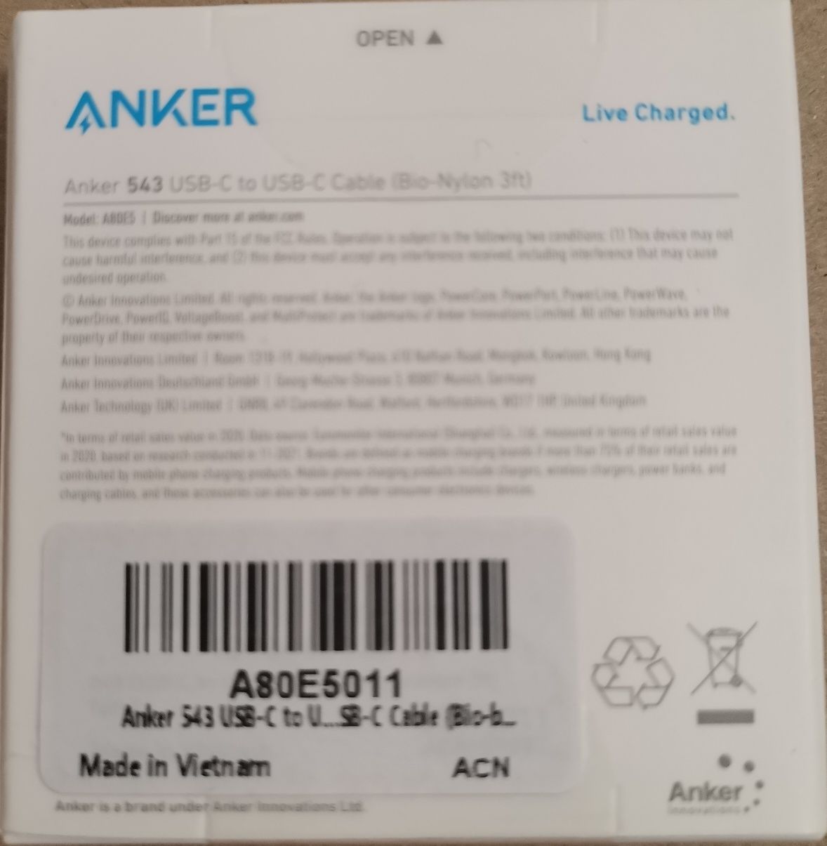 Кабель Anker USB-C to USB-C Cable 60w, 100W, 240W