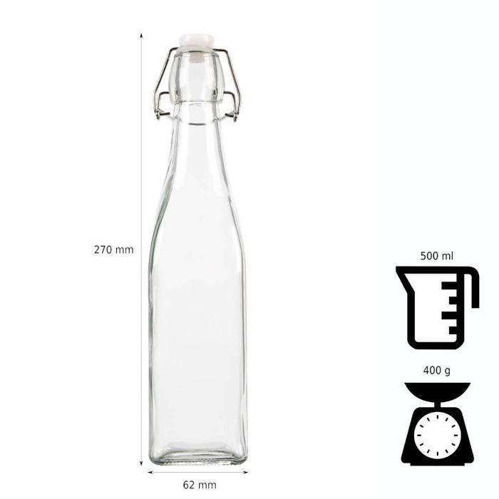 Butelka na mleko KWADRAT 500 ml + korek mechaniczny
