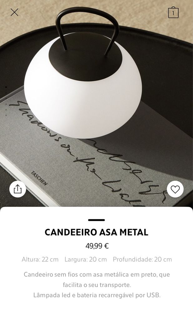 CANDEEIRO ASA METAL Zara Home NOVO