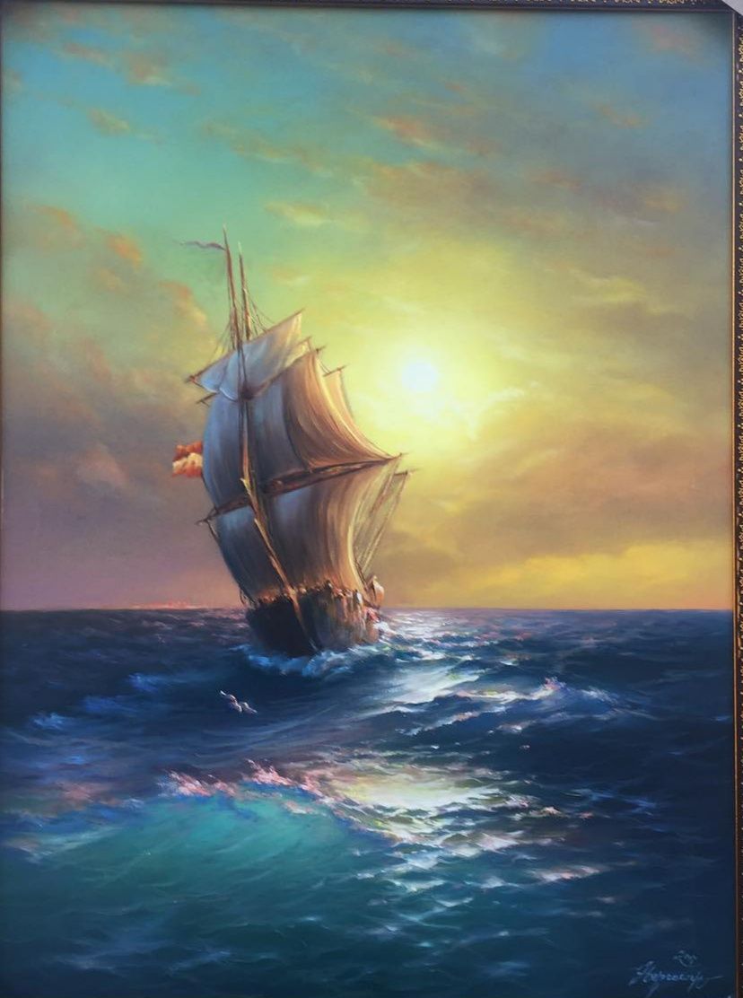 Картина Корабль в Море Айвазовский 1884 холст маслом Нерсесян