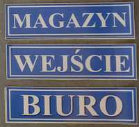 Naklejka tabliczka informacyjna Magazyn Wejście Biuro WC