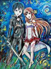 Lesoklinska KIRITO I ASUNA obraz olejny 38x29