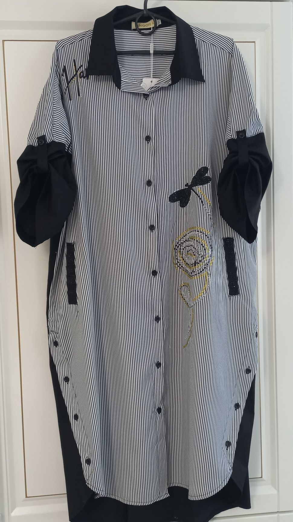 Батальное платье-рубашка в мелкую полоску с карманами размер от1хл-4хл