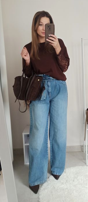 Zara spodnie s 36 jeansowe wysoki stan szeroka nogawka