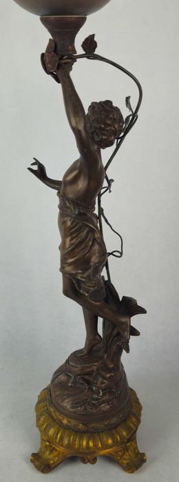 Wielka figuralna lampa naftowa majowe kwiaty Guillemin - Antyk Francja