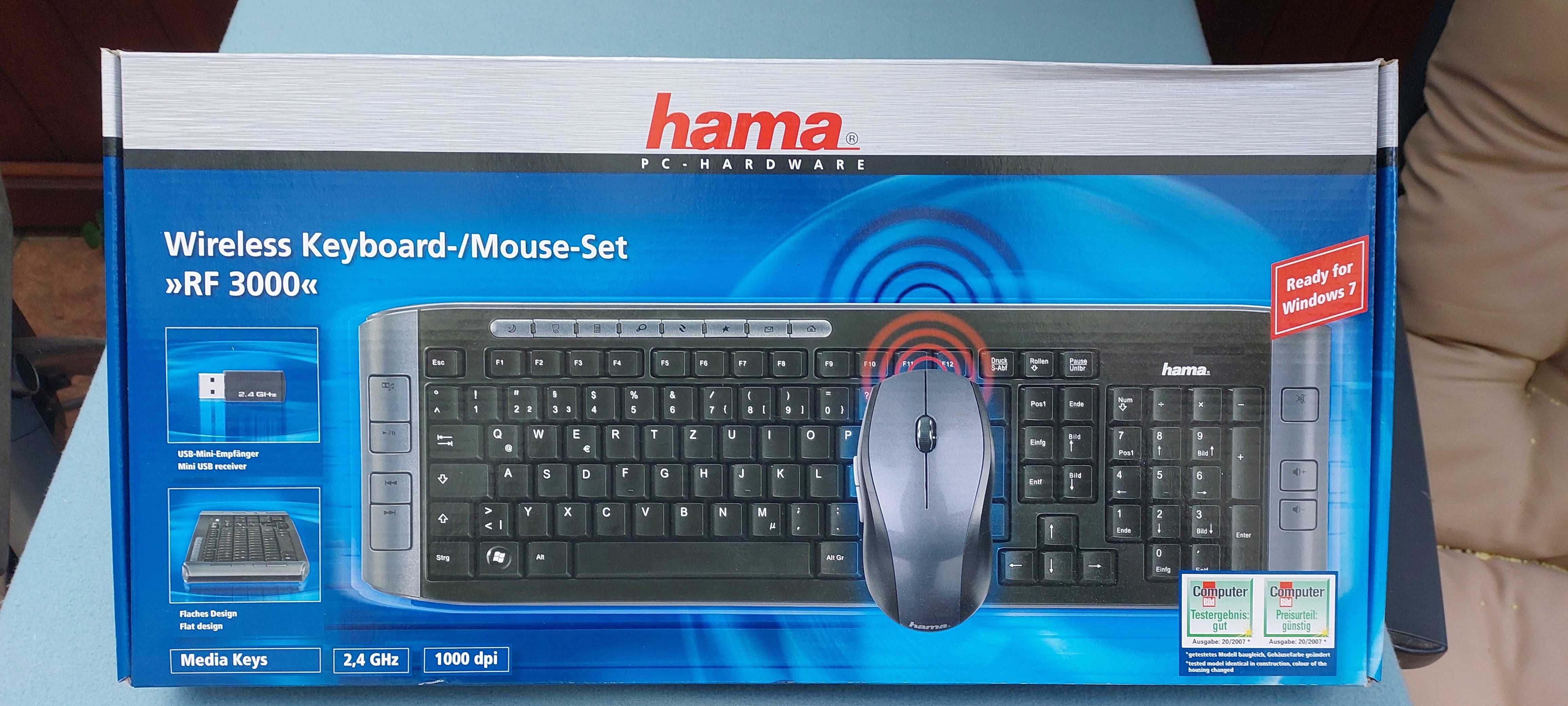 Klawiatura  i myszka wireless Hama RF3000 2,4 GHz 1000 dpi nowa