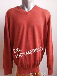 Dressmann Męski ceglasty sweter 100% Merino Wool rozm.2XL