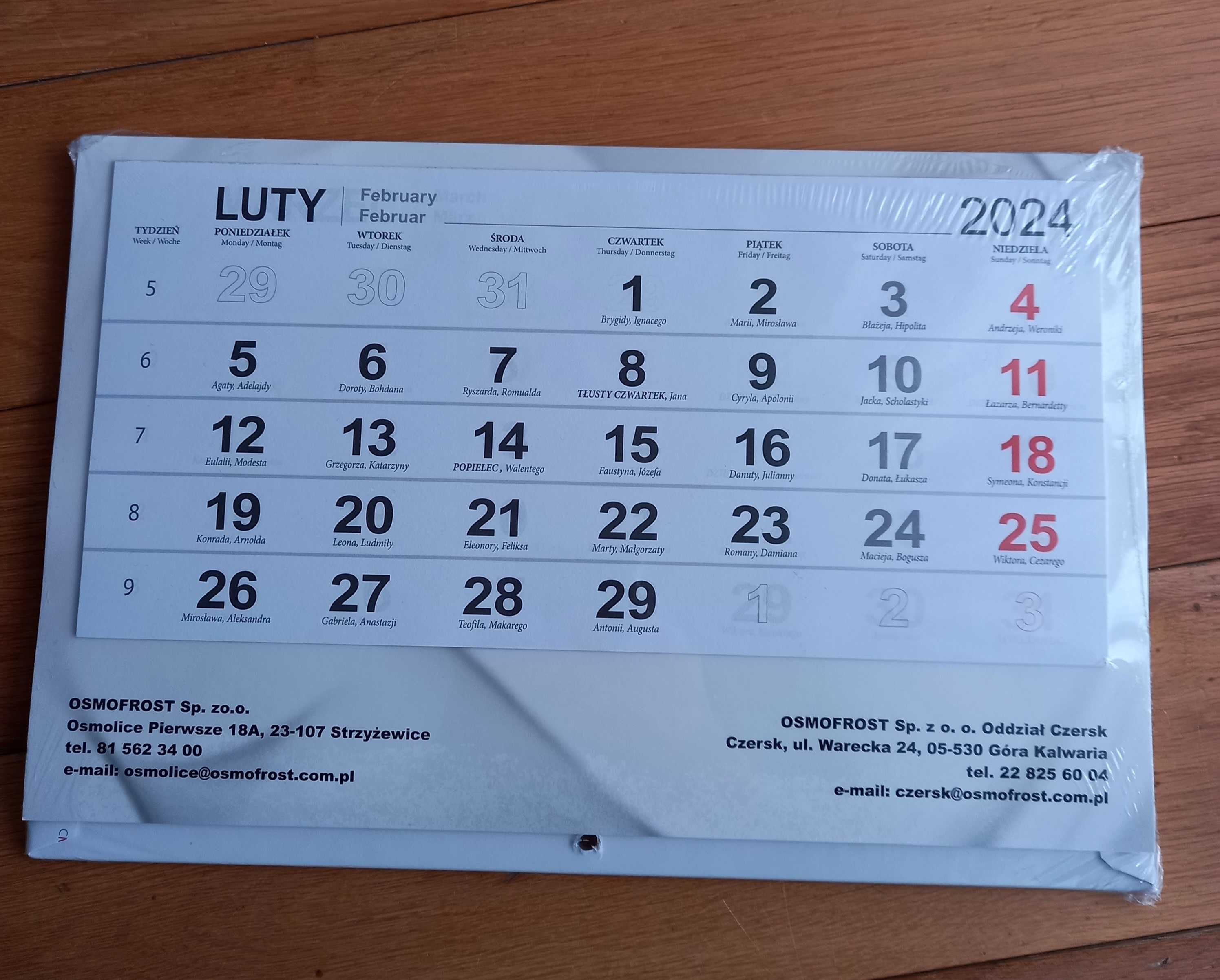 Kalendarz trójdzielny na 2024 rok