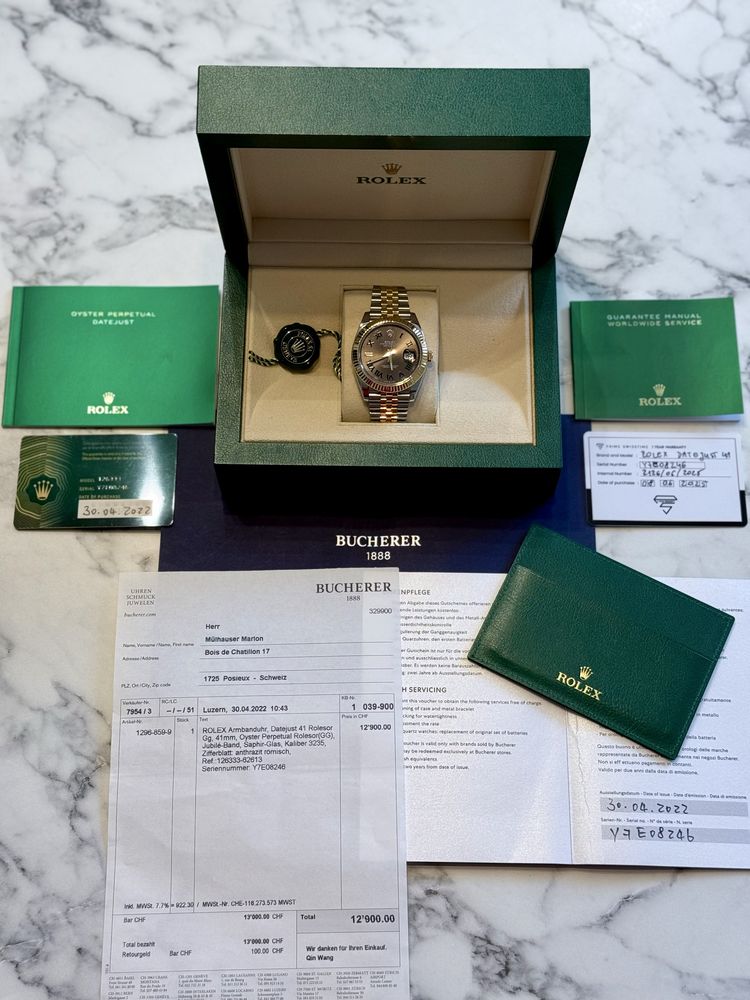 Piękny Rolex Datejust 41 mm Stal/złoto Wimbledon FULL SET STAN 10/10
