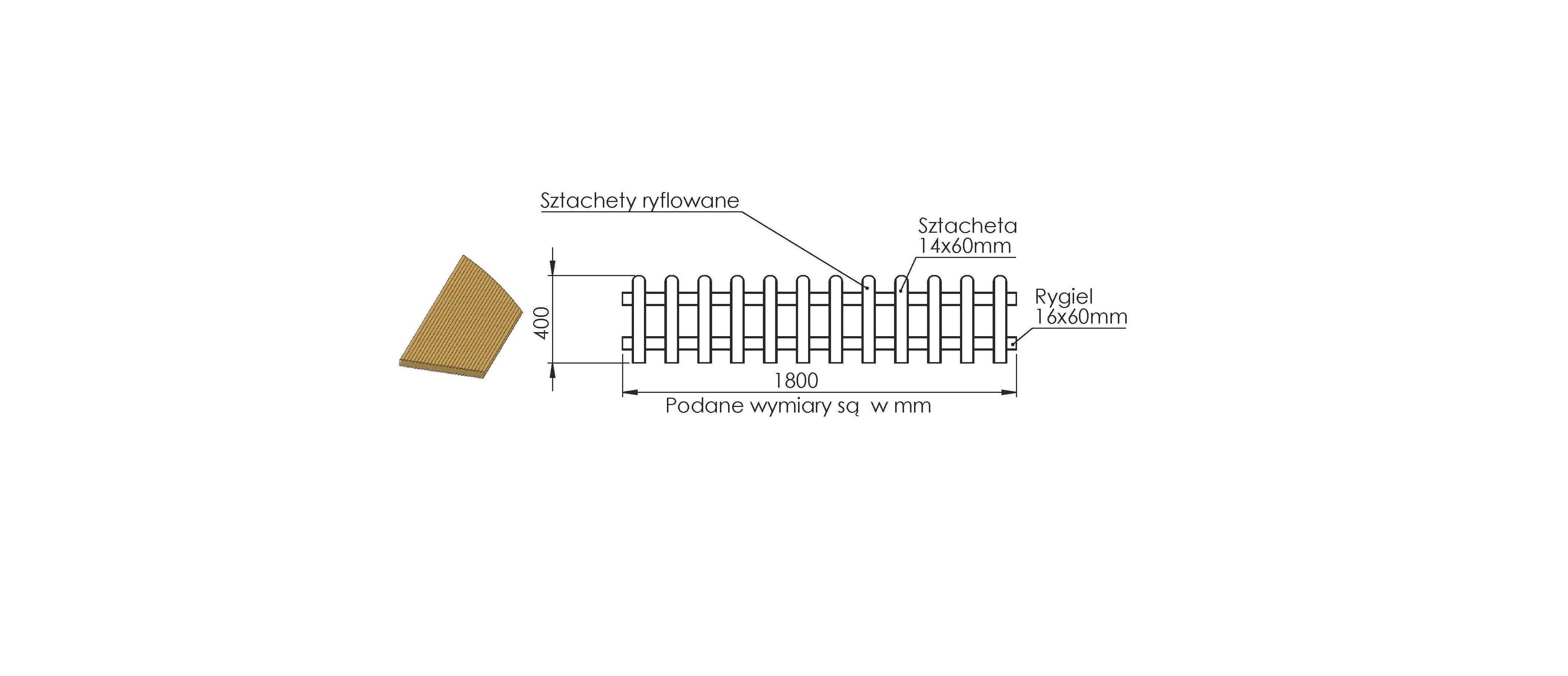 Płot sztachetowy ryflowany CANCAN 40x180