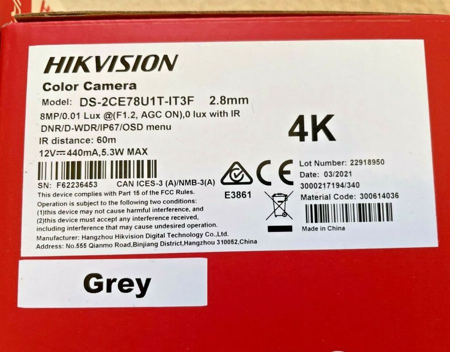 Лишилося 2 камери спостережен HIKVISION Turbo HD 8MP 4K 60M IR DS-2CE