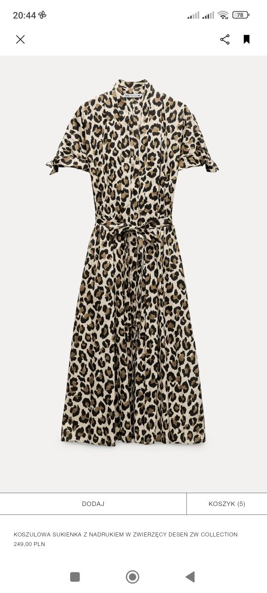Sukienka Zara wiralowa Anja centki leopard panterka s 36 beżowa