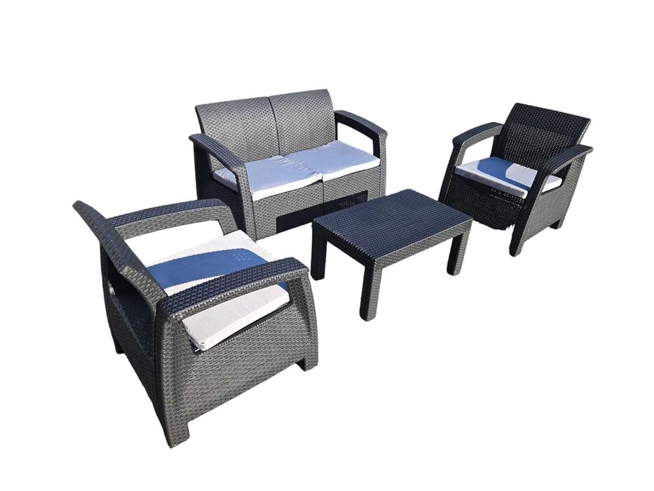 Meble ogrodowe tarasowe plastikowe technorattan HDM 4 osoby kawowy