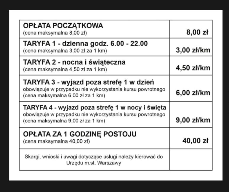 naklejki taxi taryfikator Warszawa nalepki тарификатор наклейки такси