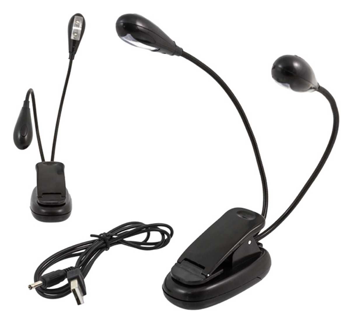 NOWE! Podwójna lampka LED z klipsem klips na książkę USB regulowana