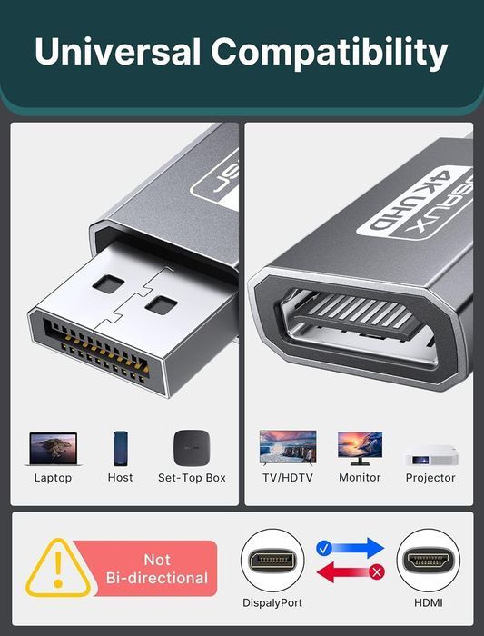 JSAUX 4K Adapter DisplayPort na HDMI Szary