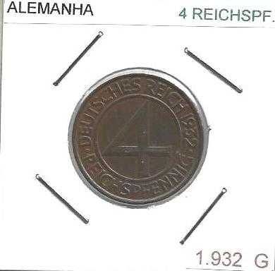 Alemanha  - - - 4 Reichspfennig- 1932-G  - - - Moeda