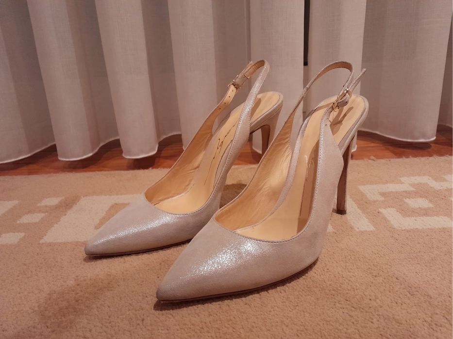 Sandálias MERLYN, acinzentada, made in Italy, tamanho 38, salto 12cm