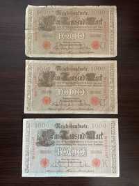 3 banknoty Niemcy 1000 Marek 1910r