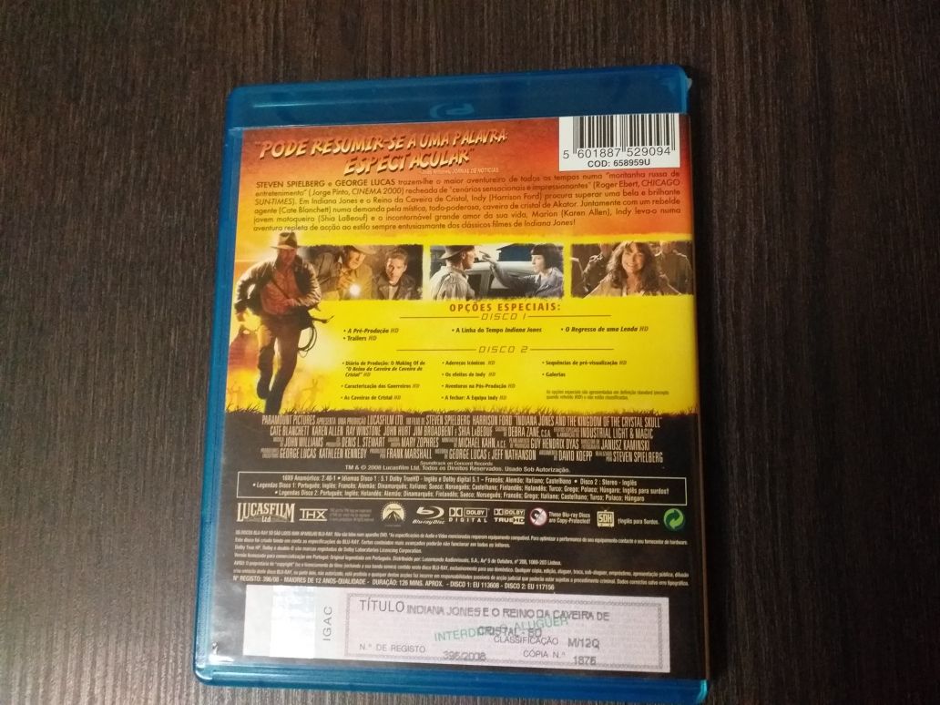 Bluray Indiana Jones e reino caveira de cristal,Ed especial,envio ctt