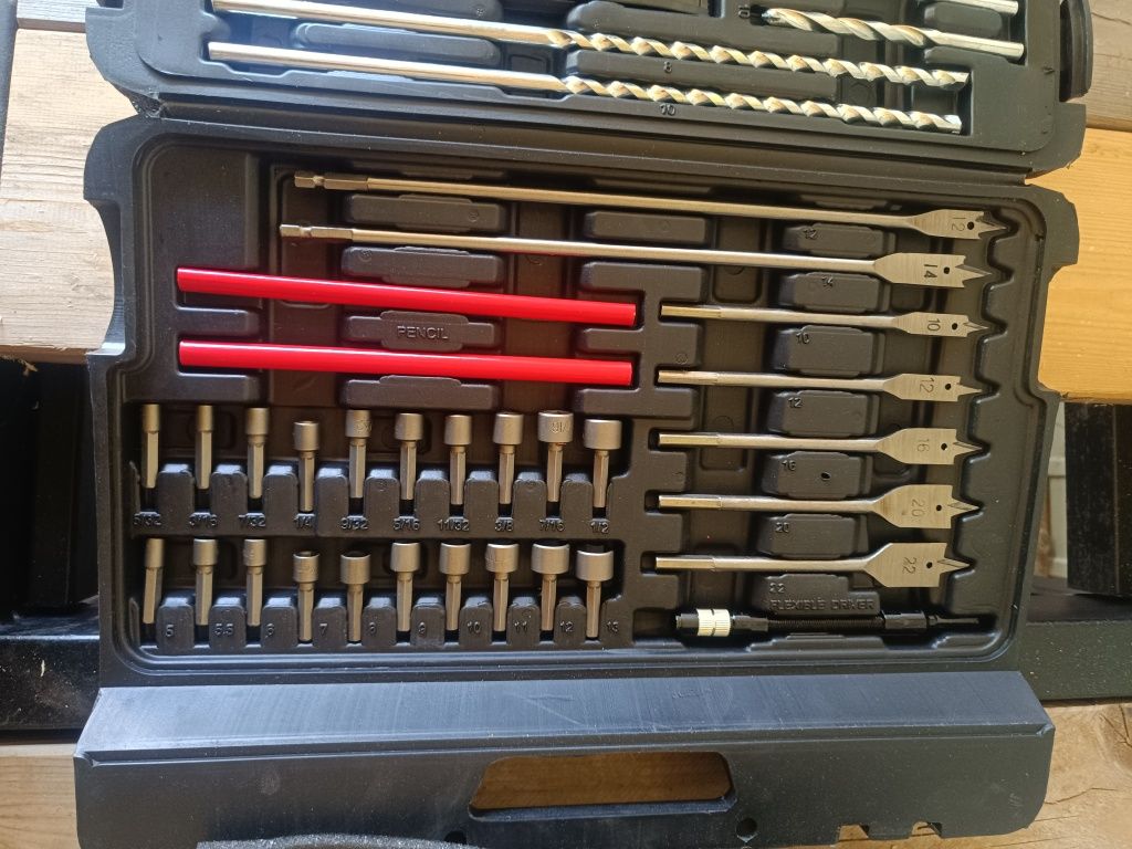 217pcs OKAZJAduży Zestaw bitów wierteł do metalu drewna  w walizce