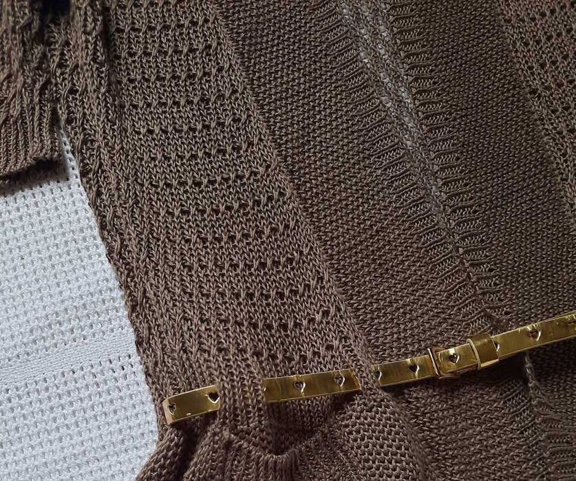 Hugo Boss 100% Len j.Nowe mocca kawowe wdzianko narzutka kamizelka