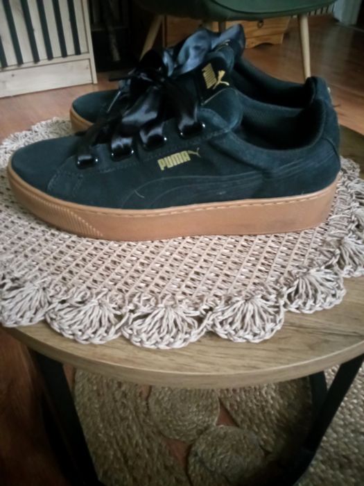 Puma buty czarne brąz platforma welur