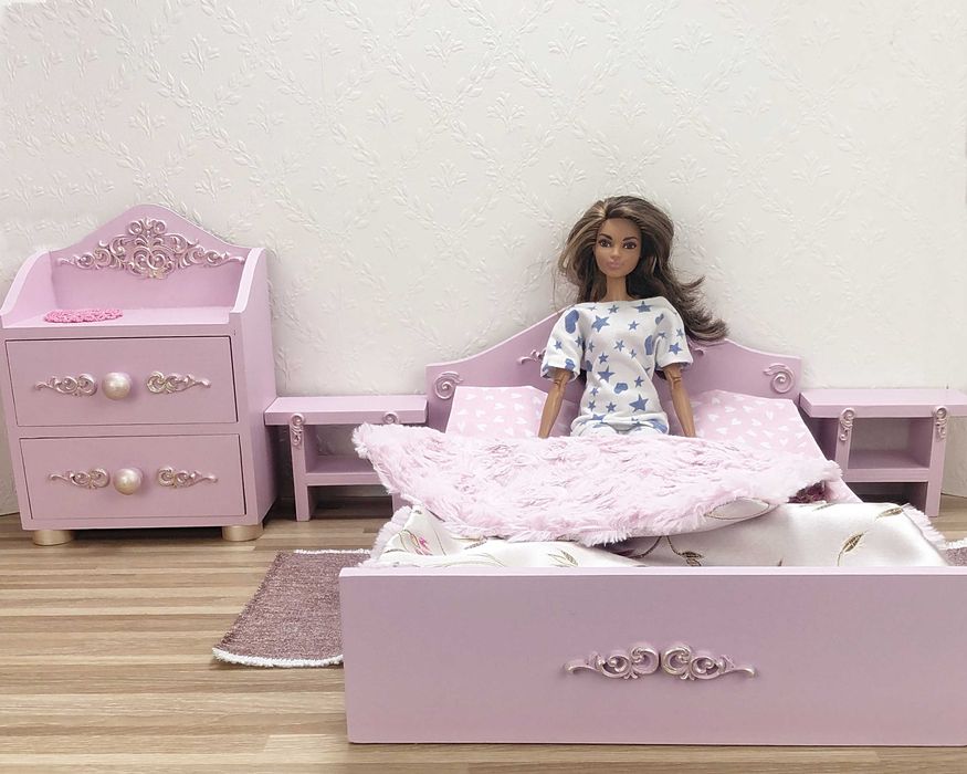 drewniane mebelki dla lalek różowa sypialnia dla księżniczki łóżeczko